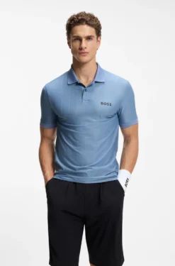 Active Slim-Fit Poloshirt aus gestreiftem Jersey mit Vierwege-Stretch