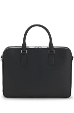 Aktentasche aus geprägtem Leder mit Metalldetails in Silber-Optik