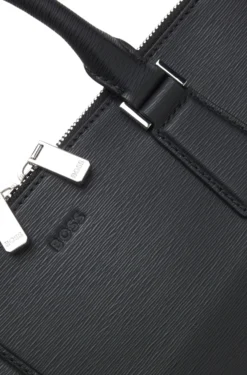 Aktentasche aus geprägtem Leder mit Metalldetails in Silber-Optik