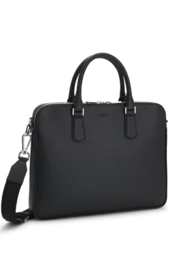 Aktentasche aus geprägtem Leder mit Metalldetails in Silber-Optik