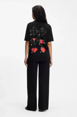 All-gender T-Shirt aus Baumwoll-Jersey mit Origami-Herz-Prints