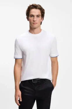 Baumwoll-T-Shirt mit Kontraststreifen an den Ärmelbündchen