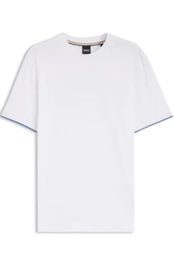 Baumwoll-T-Shirt mit Kontraststreifen an den Ärmelbündchen