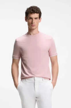 Baumwoll-T-Shirt mit Kontraststreifen an den Ärmelbündchen