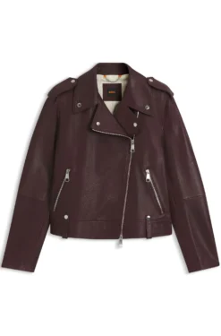 Bikerjacke aus genarbtem Leder mit Reißverschlüssen und Nieten