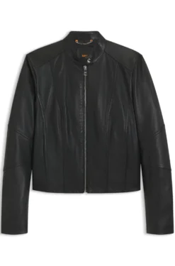 Bikerjacke aus weichem Leder mit Stehkragen