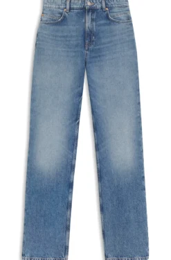 Blaue Regular-Fit Jeans mit hohem Bund aus festem Denim