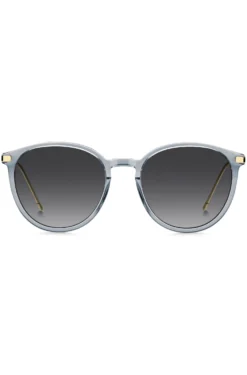 Blaugraue Sonnenbrille mit goldfarbenen Bügeln