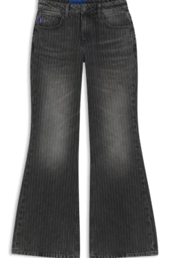 Bootcut-Jeans mit mittlerem Bund aus Baumwollmischung mit feinen Längsstreifen