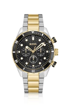 BOSS Chronomatix zweifarbige Uhr mit Monogramm-Struktur auf dem Zifferblatt