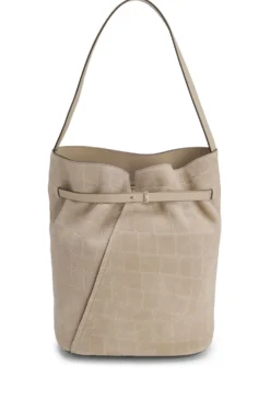 BOSS Revers Bucket Bag aus bedrucktem Veloursleder mit Gürteldetail