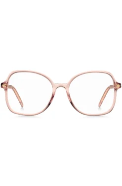 Brillenfassung aus rosafarbenem Acetat mit goldfarbenen Metalldetails
