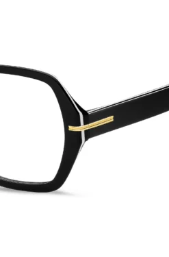 Brillenfassung aus schwarzem Acetat mit weißen Details