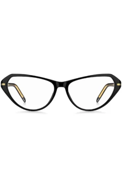 Brillenfassung aus schwarzem Acetat mit goldfarbenen Details