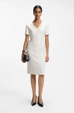 Business-Kleid mit V-Ausschnitt und Nahtdetails