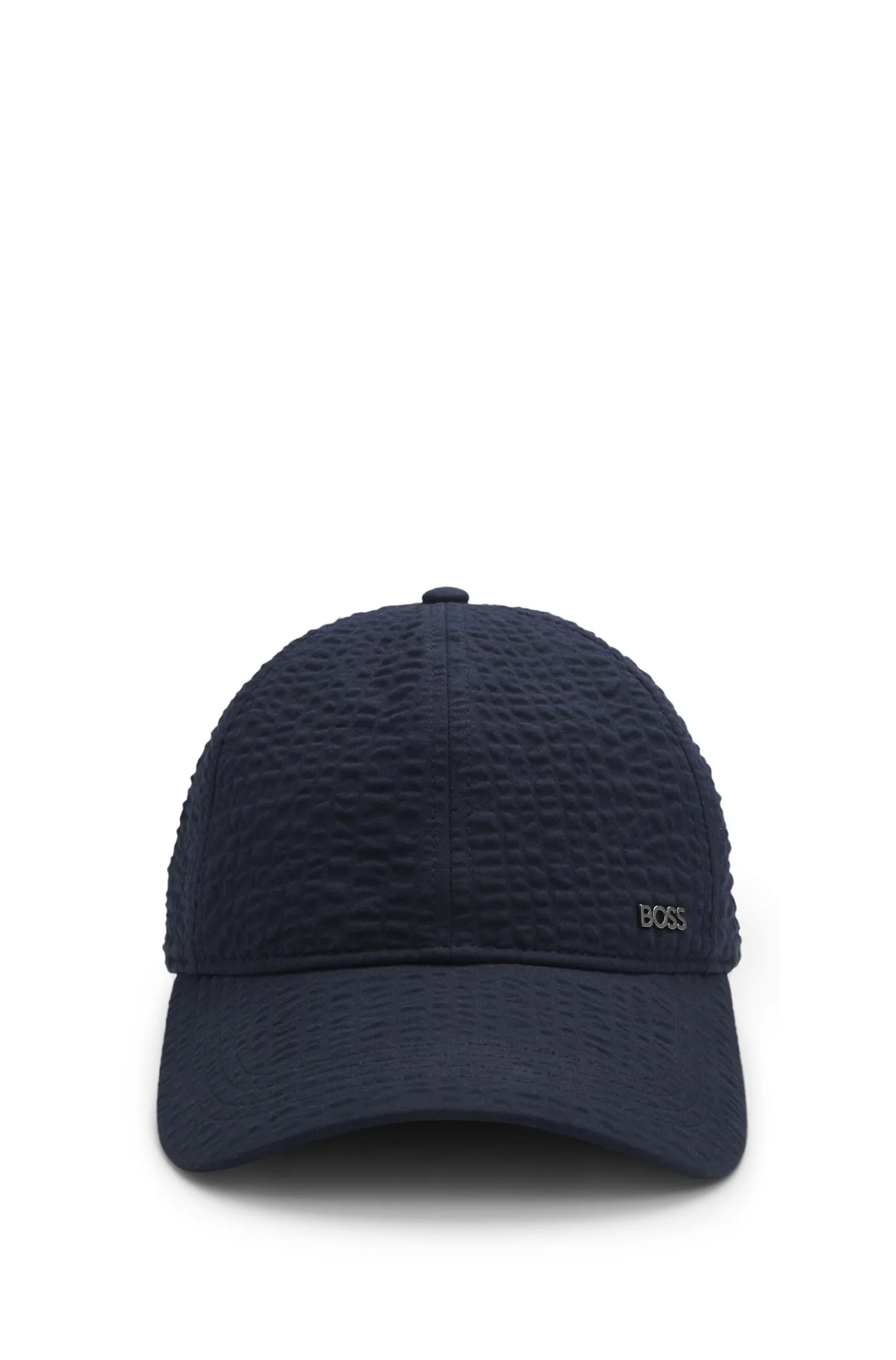 Cap aus Seersucker-Stretch-Baumwolle mit metallenen Logo-Buchstaben