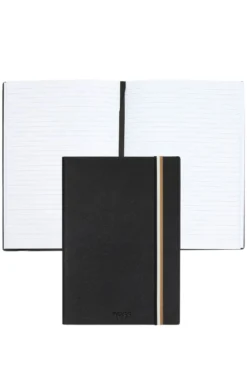 DIN-A5-Notizbuch aus schwarzem Kunstleder mit Signature-Streifen-Riemen
