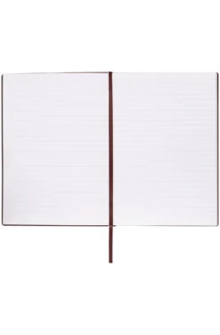 DIN-A5-Notizbuch mit bordeauxfarbenem Karo-Print und goldfarbenem Logo