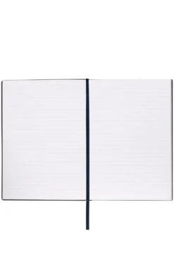 Dunkelblaues A5-Notizbuch mit floralem Print und Folien-Logo