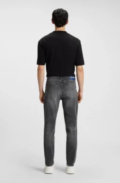 Dunkelgraue Tapered-Fit Jeans aus Stretch-Denim