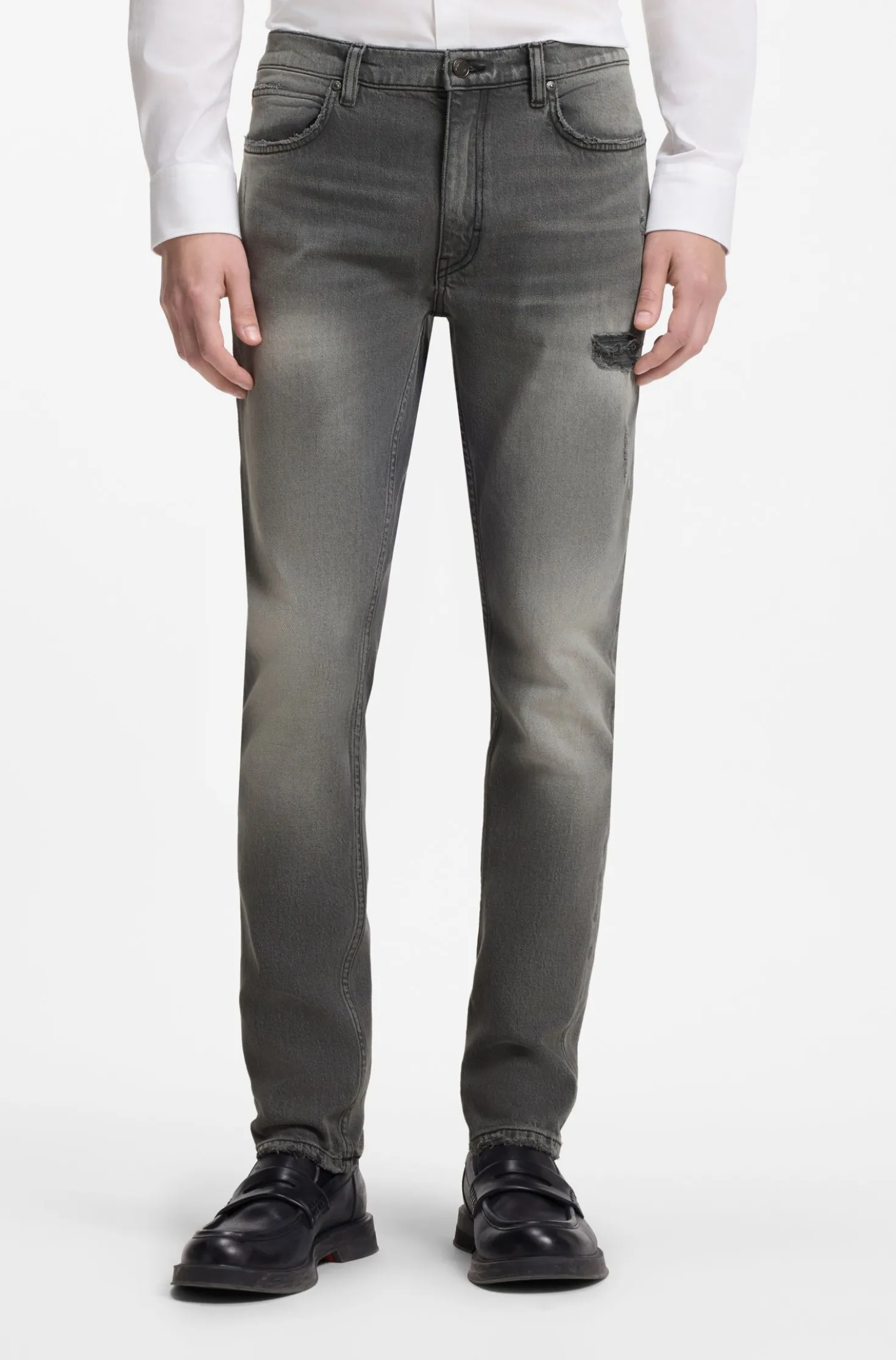 Extra Slim-Fit Jeans aus grauem, verwaschenem Stretch-Denim