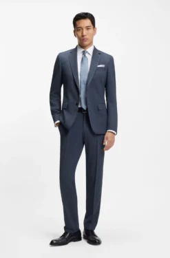 Fein gemusterte Slim-Fit Hose aus Stretch-Wolle