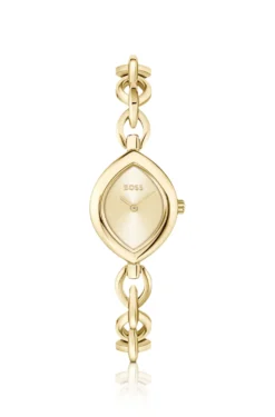 Fiora Uhr aus goldfarbenem Edelstahl mit konturiertem Gehäuse