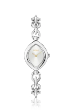 Fiora Uhr aus silberfarbenem Edelstahl mit konturiertem Gehäuse
