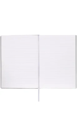 Fliederfarbenes DIN-A5-Notizbuch mit Karo-Print und goldfarbenem Folien-Logo