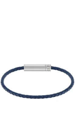 Geflochtenes Armband aus blauem Leder mit Logo-Plakette
