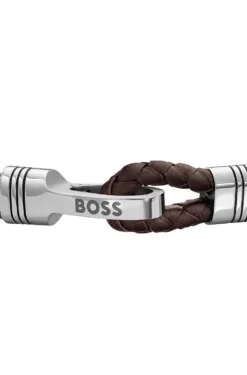 Geflochtenes Armband aus braunem Leder und Edelstahl