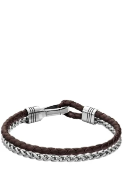 Geflochtenes Armband aus braunem Leder und Edelstahl