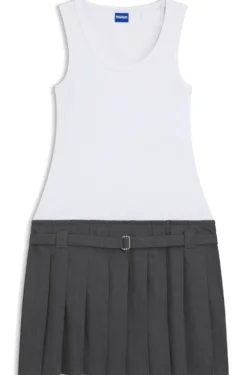 Geripptes Tank-Kleid mit Plissee-Rock