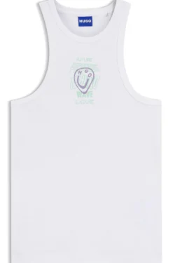 Geripptes Tanktop aus Baumwolle mit Logo-Kunstwerk