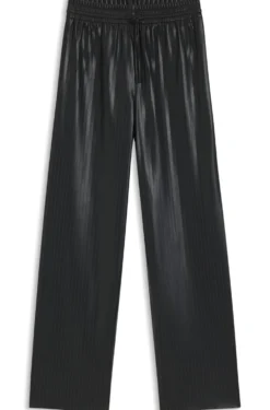 Gestreifte Relaxed-Fit Hose aus Kunstleder mit weitem Beinverlauf