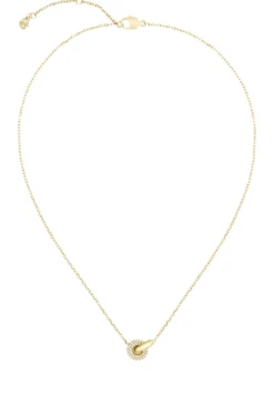 Goldfarbene Halskette mit verschlungenen Ringen und Pavé-Kristallen