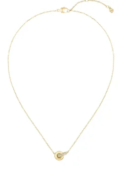 Goldfarbene Halskette mit verschlungenen Ringen und Pavé-Kristallen