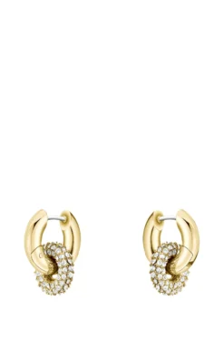 Goldfarbene Ohrringe mit verschlungenen Ringen und Pavé-Kristallen