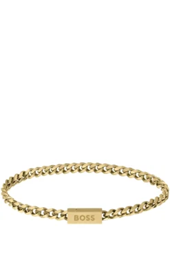 Gold-tone chain cuff with logo closure