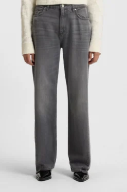 Graue Boyfriend-Fit Jeans aus festem Denim
