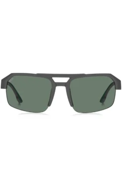 Graue Sonnenbrille mit Einsatz und Logo an den Bügeln
