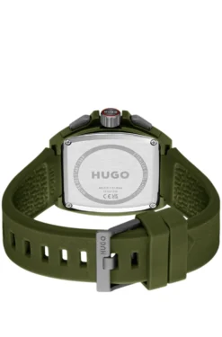 Grüne Uhr mit skelettiertem Zifferblatt und Silikonarmband