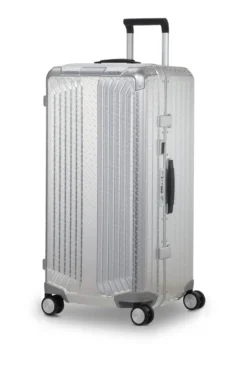 Großer BOSS x Samsonite Koffer aus silberfarbenem Aluminium 80 cm