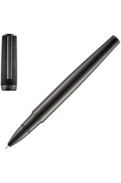 Gunmetal-plattierter Tintenroller mit Cap aus strukturiertem Leder