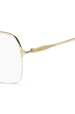 Halbrand goldfarbene Brillenfassung mit geprägtem Logo