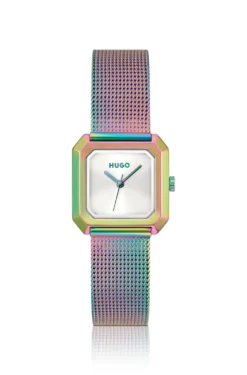 Hazel irisierende quadratische Uhr mit Mesh-Armband