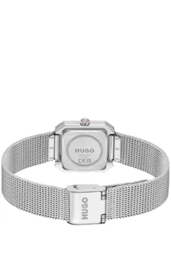 Hazel quadratische Uhr aus Edelstahl mit Mesh-Armband