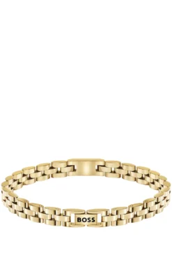 Hellgelbgoldfarbener Armreif mit Logo-Details