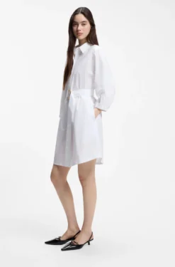Hemdblusenkleid aus Baumwoll-Popeline mit Gürtel mit Schließe