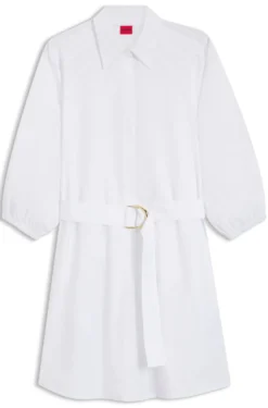 Hemdblusenkleid aus Baumwoll-Popeline mit Gürtel mit Schließe